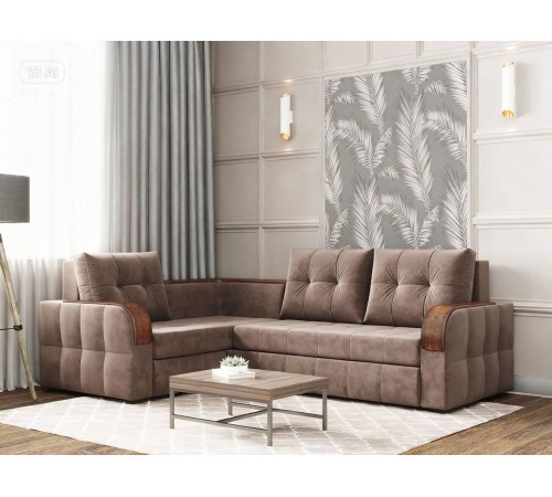 Диван угловой  Лагуна НПБ (правый, Катания 02 "Вельветекс"/ накладки-орех) кат.2