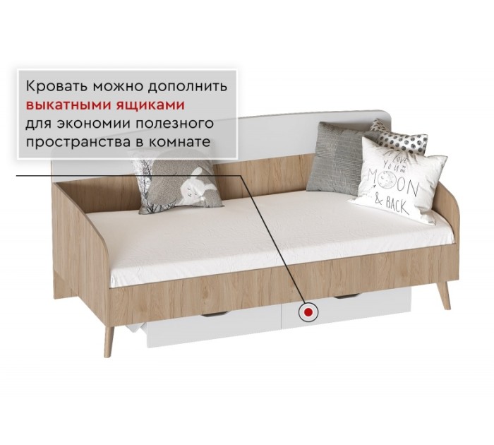 МГ Детская "Калгари" Кровать 900 (2036*935*930) (Дуб натуральный/Белый матовый)